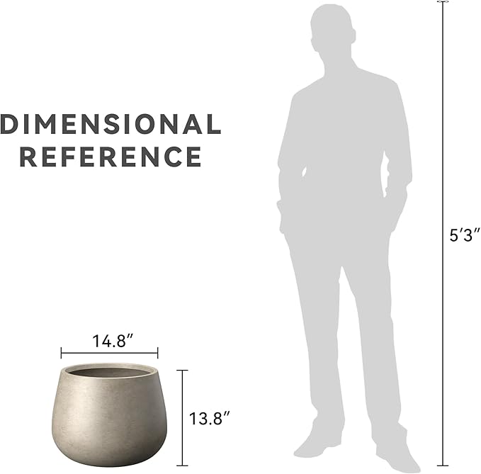 Kante Curva Series Planter, 14.8 Inch Round Concrete Garden Pot with Draiange Hole and Rubber Plug, Suitable for Indoor Plants, Home, Garden, Patio, Weathered Concrete