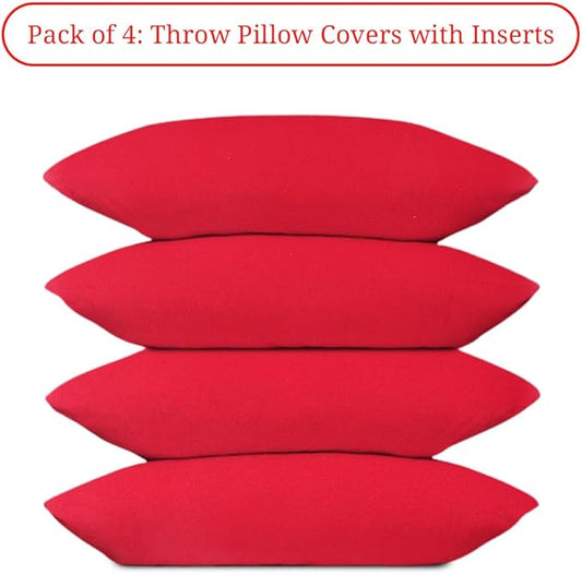 Covers & All Premium Rectangle ThrowPillow Inserts with Covers Set of 4, 20 x 26 Inches Red, Decorative Cushions for Couch Sofa Home Decor Office Travel UV Resistant Waterproof Soft Cushions Pillows