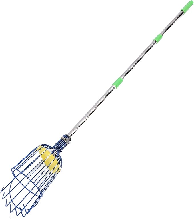 Tyenaza Fruit Picker Pole Tool with Basket Long Handle, Stainless Steel Fruit Picker Tool with Basket Pole Easy to Assemble Fruits Catcher Tree Picker Length Adjustable