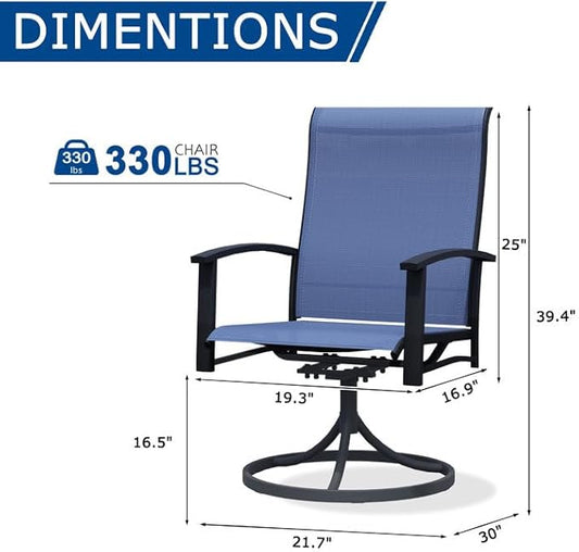 Patio Swivel Chairs Set of 8, Outdoor Swivel Chairs with Armrest, High Back Patio Chair with Metal Frame, All-Weather Outdoor Dining Chair for Deck, Porch and Lawn, Blue
