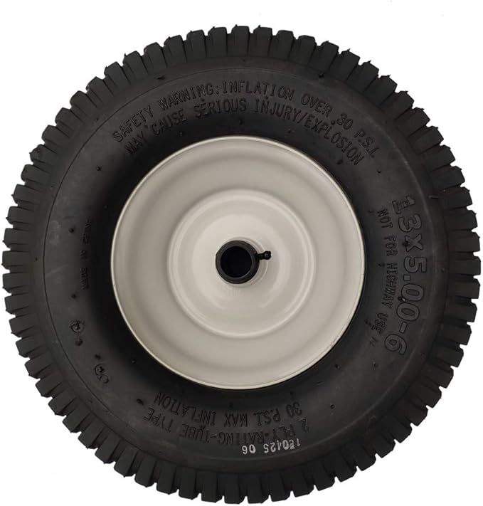 2 Pack 13x5.00-6 Lawn Tractor Pneumatic wheel,Wheelbarrow tire Turf Tread,3.13" hub length with steel rim,Flange ID 0.76''