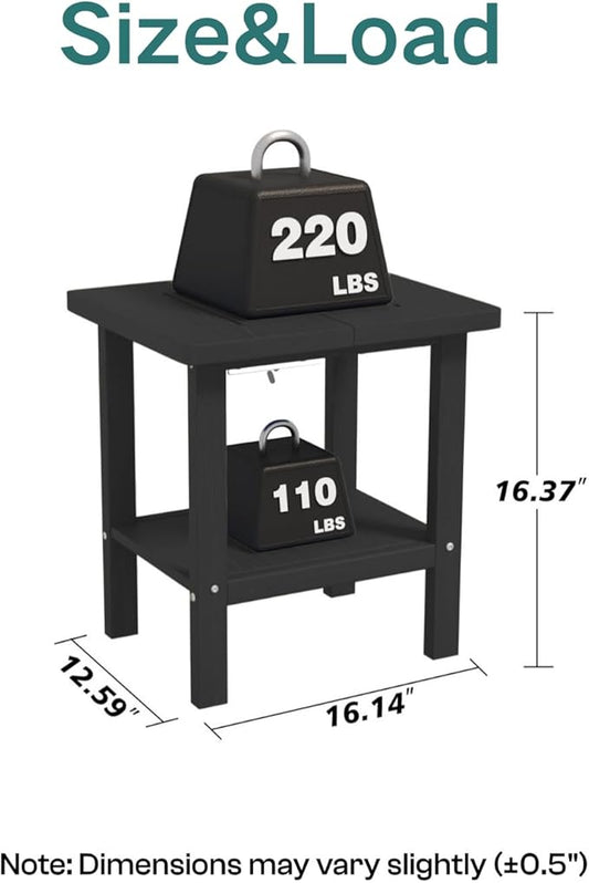 Kingdura Adirondack Outdoor Side Table, 16 x 13 Inches HDPE Plastic Outside End Tables for Patio Pool Porch Backyard Indoor, 2 Tiers Storage Shelf, All Weather Resistant, Easy Maintenance