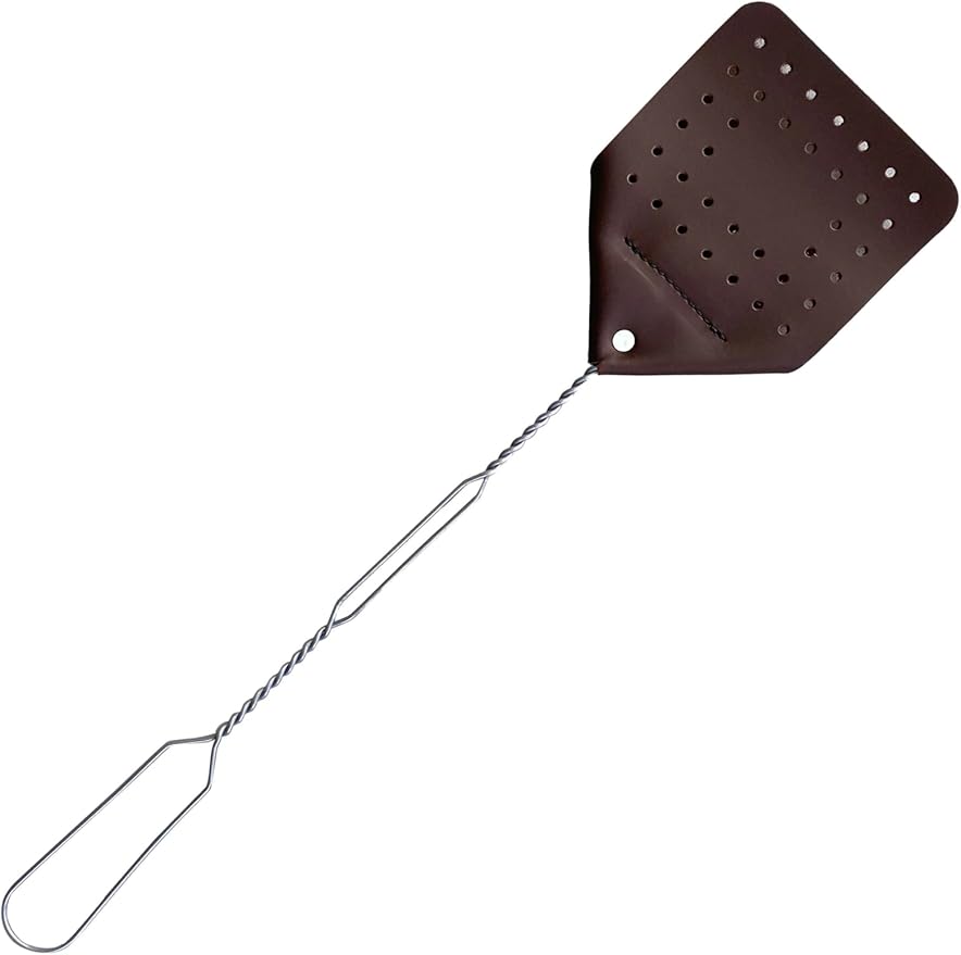 Leather Fly Swatter Set (1 Pack) – 17” Amish-Made Fly Swat w/Real Leather Paddle – Fly Swatters Multi Pack w/Metal Handle – Bug Swatter, Mosquito Swatter, Wasp Swatter (Chocolate)