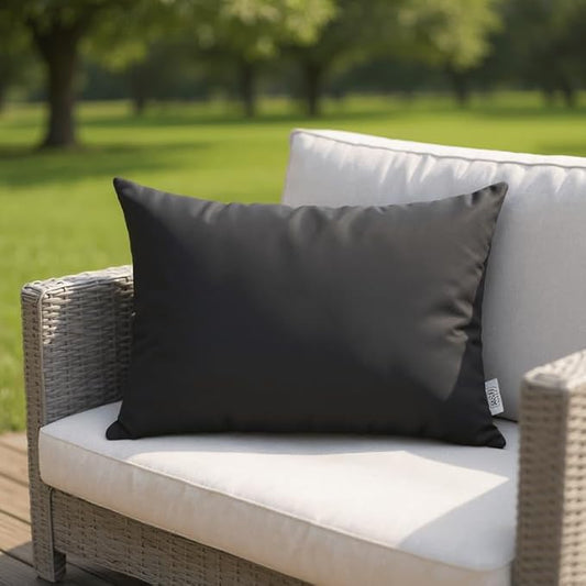 RSH DECOR: Sunbrella Pillow Covers Set of 4 | Covers Only - 20" x 12" | Outdoor Lumbar Pillow Covers Crafted with Sunbrella Performance Fabric | Canvas Black