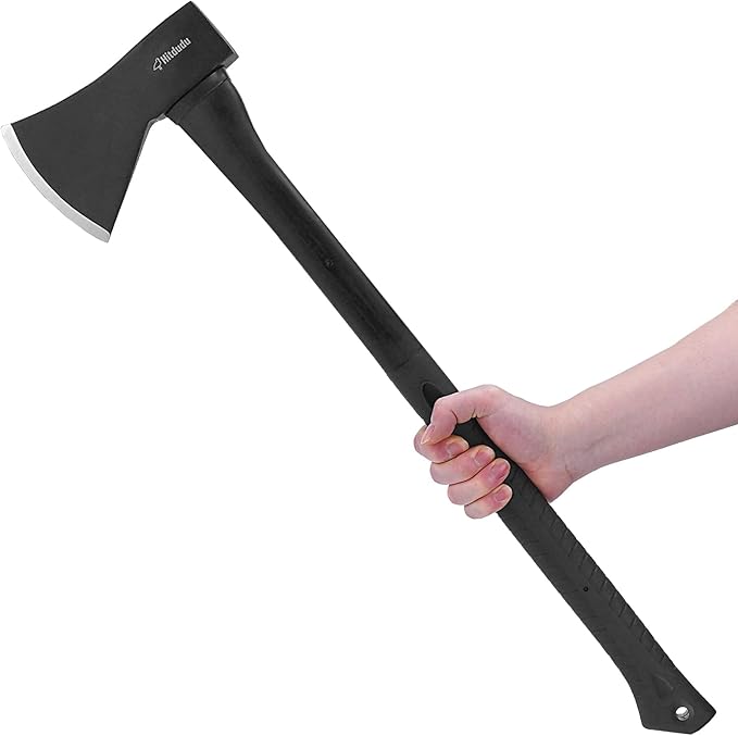 Splitting Axe, 27" Camping Chopping Hatchet for Firewood Splitting, Forged Carbon Steel Heavy Duty Maul, Fiberglass Shock Reduction Handle with Anti-Slip Rubber Grip