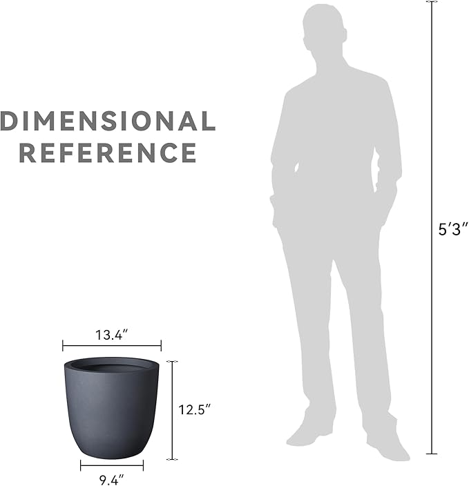 Kante 13.4" Dia Round Concrete Planter, Large Outdoor Modern Indoor Decorative Plant Pots with Drainage Hole and Rubber Plug for Home and Garden, Charcoal