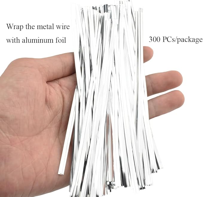HAHIYO 300Pcs 6inches Silver Metal Twist Ties Bread Candy Coffee Bag Ties Plant Garden Twist Ties for Cellophane Treat Bags Gift Wraping Bags Plastic Bags Halloween Party Cake Present Art Crafts
