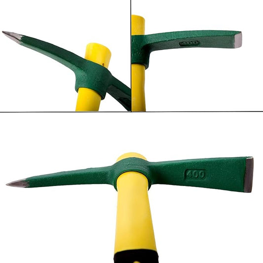 KINJOEK 15 Inch Pick Mattock Hoe, 1.4Lbs Forged Weeding Garden Pick Axe Pickaxe with Fiberglass Handle for Digging Loosening Soil, Gardening, Camping or Prospecting