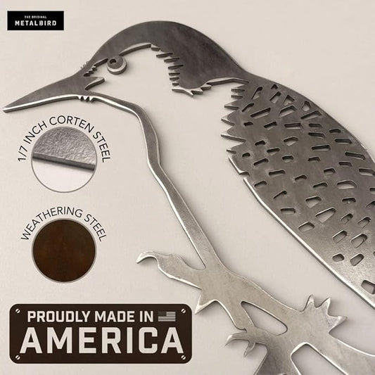 METALBIRD - Woodpecker - Outdoor Tree Ornaments in Corten Steel - Metal Art Proudly Made in The USA
