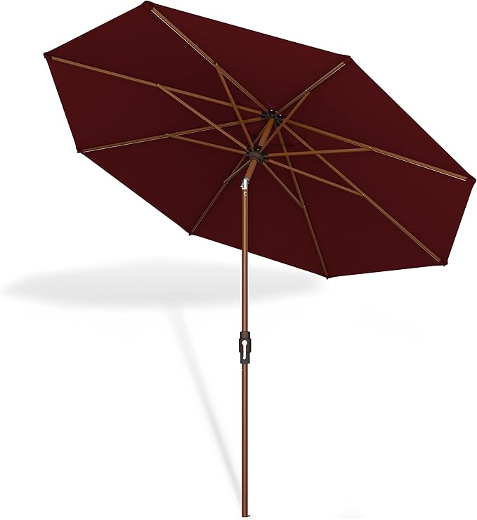 Midtown Umbrellas Sunbrella Umbrella Outdoor Patio Umbrella 2-8 Feet in Burgundy Acrylic Fabric - Auto-Tilt Aluminum Frame For Backyard Umbrella, Deck Umbrella & Porch Umbrella - Wooden Pole