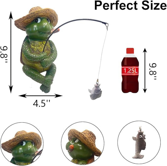 Tortoise Fishing Statue Garden Decor,9.8" Weatherproof Resin Tortoise Fishing Sculpture Decor for Fish Ponds, Koi Ponds, Waterfalls, Poolside Outdoor Gardens Resin Figurine for Indoor Outdoor Décor