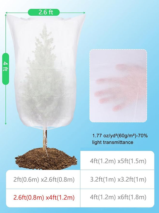 Abimars Plant Covers Freeze Protection Jacket 1.77 oz/yd², 2.6ft x 4ft Reusable Winter Plant Covers with Drawstring & Zipper, 2 Pack Light, Porous Fabric for Plant Breathing
