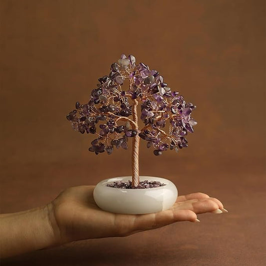 Amethyst Crystal Tree of Life Chakra Healing, Bonsai Tree, Gemstone Tree, Home and Office Desk Decor for Positive Energy, Birthday Wedding Gifts