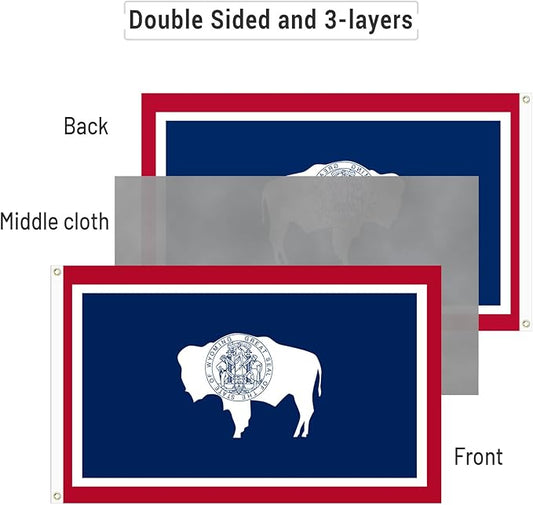 AMZFLAG Wyoming State Flag 3x5 ft Outdoor, Heavy Duty 3 Ply Polyester WY Wyoming Flags with 2 Brass Grommets, Patriotic Double Sided State of Wyoming Flag