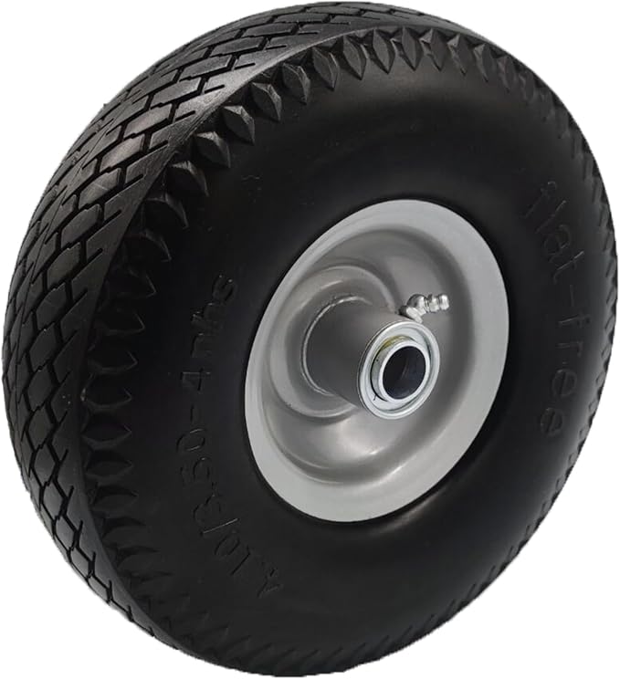 Flat Free 4.10/3.50-4 Tire with 3/4 & 5/8 Axle Bore, 3.5” Center Hub 10 inch Solid Tire Replacement for Hand Truck/Wagon/Garden Cart/Wheelbarrow/Dolly(Set of 2)
