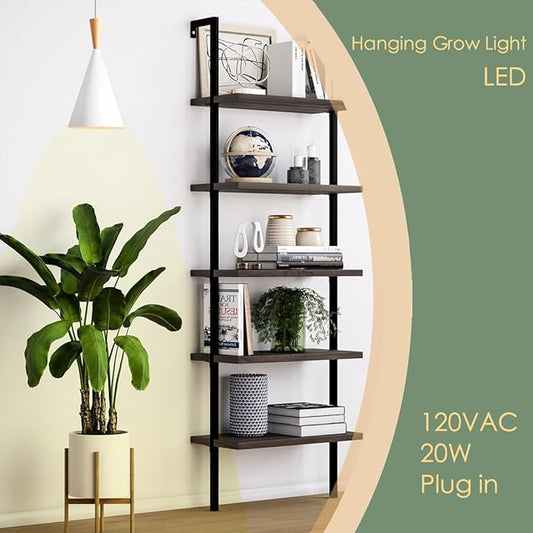 Hanging Grow Light, 20W Full Spectrum Pendant Grow Lights 15FT Power Cord, Decorative Grow Light for Indoor Plants, Flowers, Garden (Ceiling Mounted Hooks&Wall Mounted Bracket Included