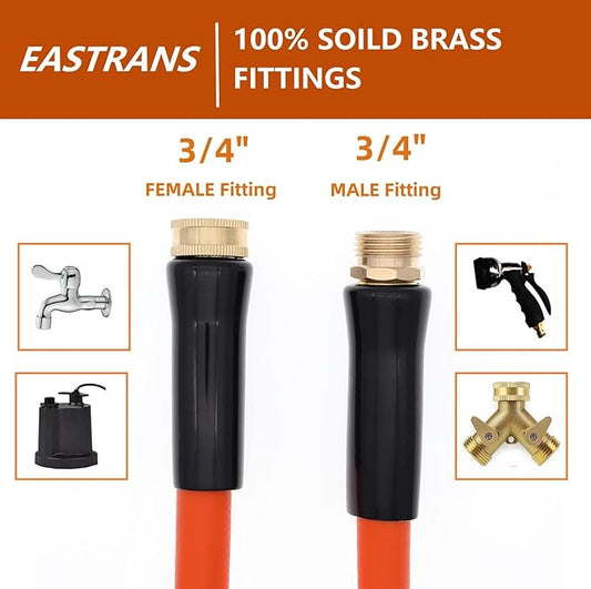 EASTRANS Short Garden Hose 5 ft x 5/8", Heavy Duty Orange Water Hose with 3/4" Solid Brass Connector, Flexible, Lightweight, Durable, Male to Female