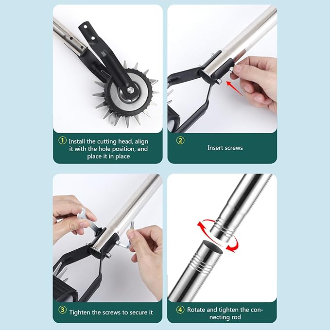 Edger Lawn Tool 53.2 Inch Manual Grass Edger with 3 Sections Stainless Steel Handle and Wheel, Rotary Garden Edging Tool for Landscaping, Sidewalk, Yard
