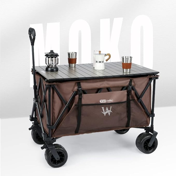 Whitsunday Beach Wagon Cart, 440Lbs Heavy Duty Folding Wagon with All Terrian Wheel, Collapsible Utility Camping Park Wagon Cart with Aluminum Tabletop