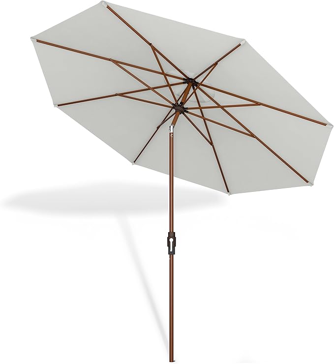 Midtown Umbrellas The Wooden 2-10 Feet Large Patio Umbrella, Terylast Off White Fabric, Aluminum Frame For Backyard Umbrella, Deck Umbrella, Garden Umbrella & Pool Umbrella - Wooden Pole