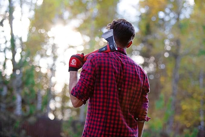 INTERTOOL Hatchet for Chopping Wood and kindling - Small Hand Axe for Camping Firewood - 15” Survival Ax - with Shock-Absorbing Fiberglass Anti-Slip Handle HT-0261