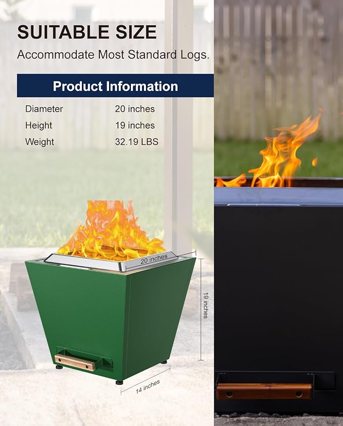LEGACY HEATING Smokeless Fire Pit, Portable Outdoor Firepits 20 inch, Carry Handle for Backyard Patio Camping Bonfire, Stainless Steel, Ideal for 4-8 People, 32.19 lbs, Green, Cyberpit One
