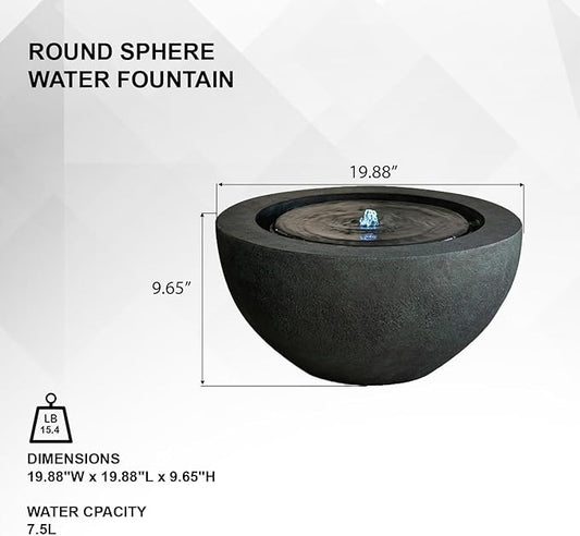 Xbrand 19.8" W Round Polyresin Indoor/Outdoor Sphere Fountain w/LED Light, Dark Green