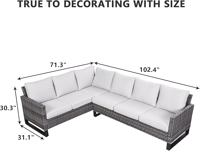HUMMUH 9 Piece Patio Furniture All Weather 6-Seater Outdoor Sectional Sofa with Patio Swivel Chairs and Outdoor Chairs Ottomans for Porch,Garden,Backyard,Deck