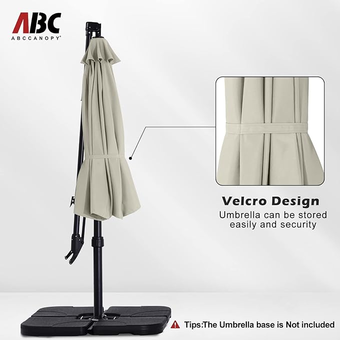 ABCCANOPY 10FT Cantilever Umbrella Offset Hanging Patio Umbrella with Base Stand Rotate and Tilt,Suitable for Garden, Lawn, Backyard(Light Beige)