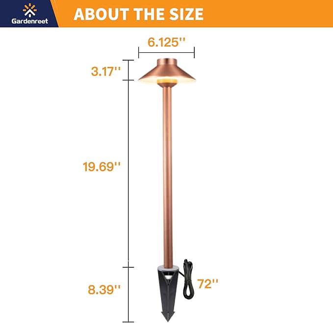 Gardenreet Brass Path Lights Copper, Low Voltage LED Landscape Pathway Lights, 12V Outdoor Waterproof Landscape Lighting(Hat) for Walkway Driveway Garden Yard Without G4 Bulb