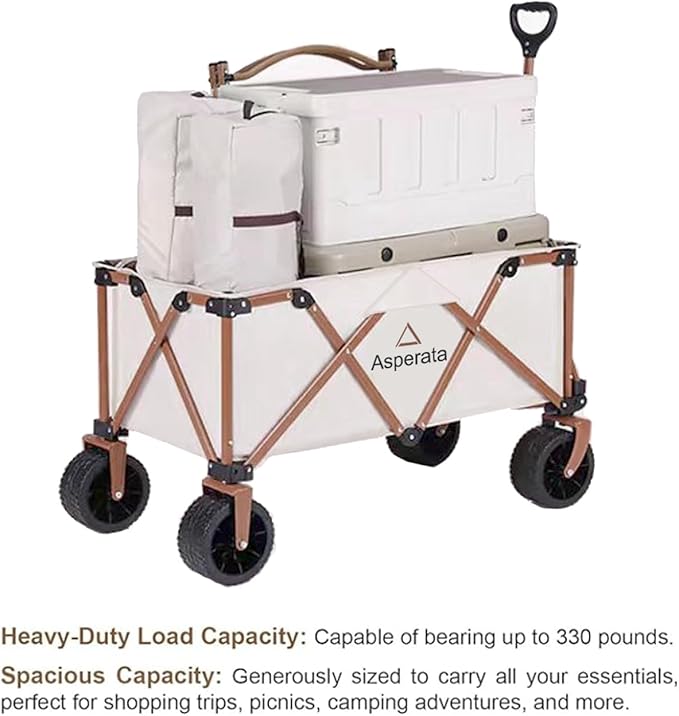 Collapsible Wagon - 330lbs Heavy Duty; Beach & Garden Cart with Big Wheels;White Wagons Carts for Grocery Sports Garden Shopping Camping