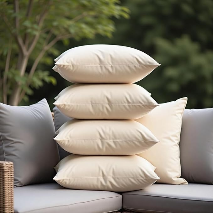 18" x 18" Throw Pillows, Outdoor Waterproof Pillows with Inserts, Square Decorative Pillows for Patio Furniture Garden Couch Sofa Home(Light Khaki, Set of 4)