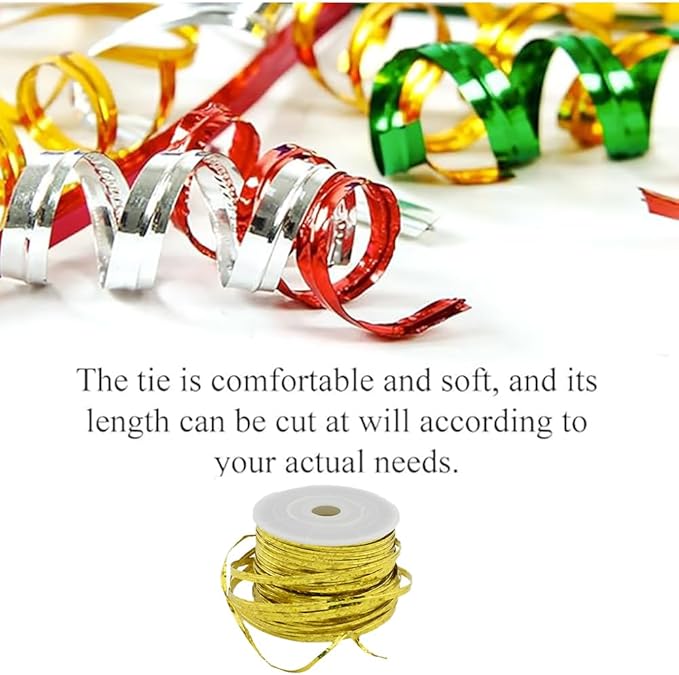 HAHIYO 100Yards/300Feet/91M Holographic Gold Metal Twist Ties Bread Candy Coffee Bag Ties Plant Garden Twist Ties for Cellophane Treat Bags Gift Wraping Bags Plastic Bags Party Cake Present Art Crafts