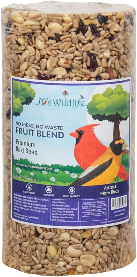 JCs Wildlife No Mess, No Waste Fruit Blend Premium Bird Seed Small Cylinder with Hole, 2 lb (4 Cylinder)