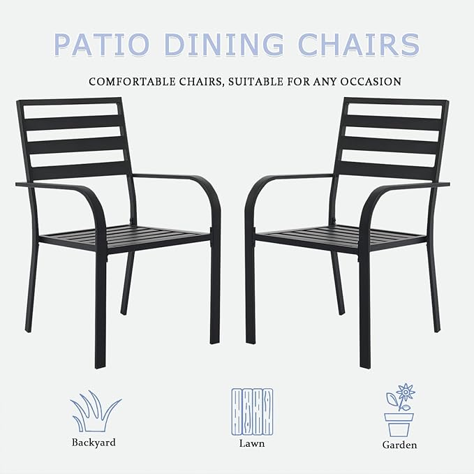 Outdoor Dining Chairs Set of 6, Aluminum Frame Stackable Patio Dining Chairs with Armrest, Wrought Iron Patio Bistro Chairs for Lawn, Backyard, Garden, Porch