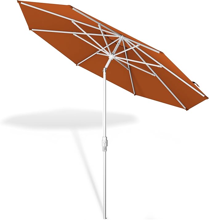 Midtown Umbrellas The Swilt 8 Feet Patio Umbrella in Sunbrella Terracotta Acrylic Fabric - Fiberglass Ribs, Auto-Tilt Aluminum Frame For Backyard, Deck, Garden, Pool - White Pole