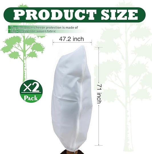 2 Packs Plant Covers Freeze Protection Frost Cloths for Outdoor Plants with Zipper Drawstring Jacket Cover Bags for Shrub Bush Tree Potted Cold Weather Garden Warm Insulation (white, 47"W x 71"H)