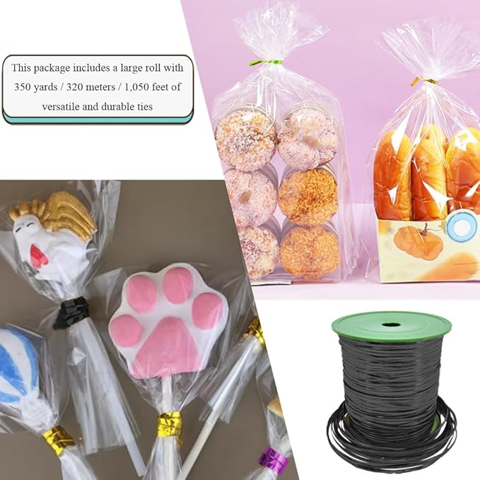 HAHIYO 350Yards/1050Feet/320M Black Metal Twist Ties for Bread Candy Coffee Plant Garden Cellophane Treat Bags Gift Wrapping Plastic Halloween Party Cake and Craft Projects