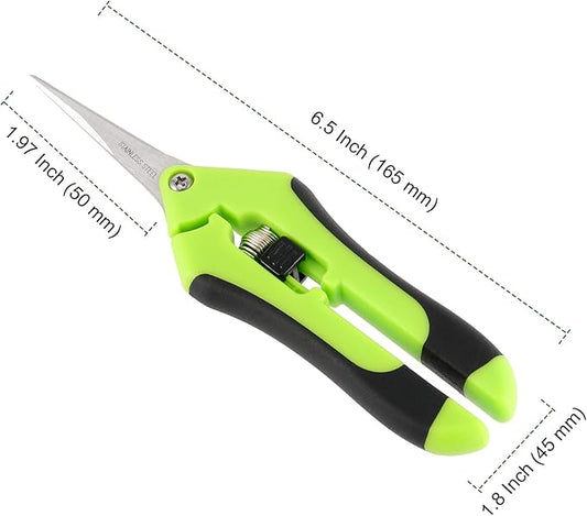 PINGEUI 12 Pack 6.5 Inches Green Micro Tip Pruning Snips, Bud Trimming Scissors with Straight Tip Stainless Steel Blades, Gardening Hand Pruning Shears for Trimming Herb Plants Flowers Bonsai