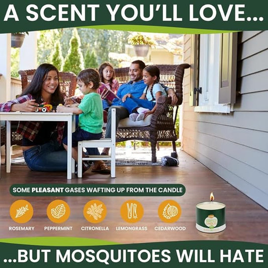 2 Mosquito Candles for Outside. Citronella Candles Outdoor Large. DEET Free with 5 Natural Essential Oils. Insect Fly Bug Candle Repellent Outdoor. Mosquito Repellent Candle Indoor Home Patio Camping