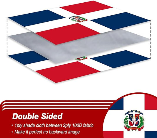 Dominican Republic Flag 3x5 ft Outdoor, Double Sided 3 Ply Heavy Duty Dominican National Country Flag, 100% Quality Polyester Dominicana Banner with Brass Grommets 4 Rows Stitches