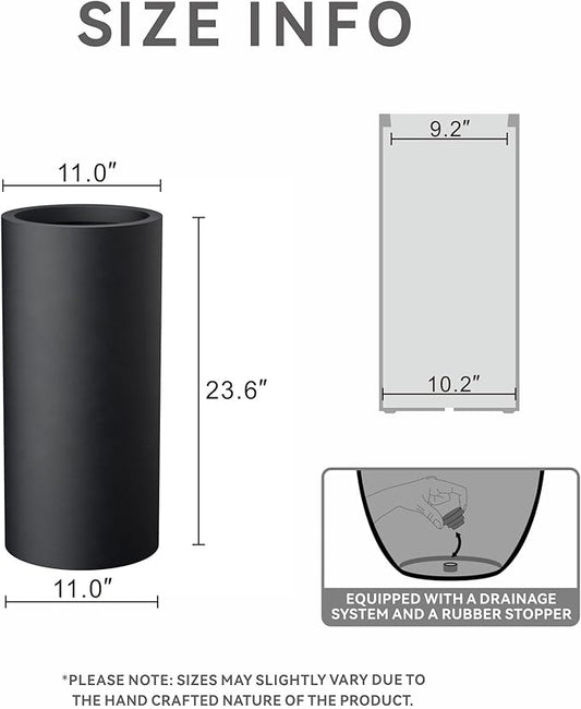Kante 23.6 Inch Tall Cylindrical Planter, Large Round Plant Pots with Drainage Hole, Made with Concrete, Suitable for Indoor Outdoor Plants, Home Decor, Black