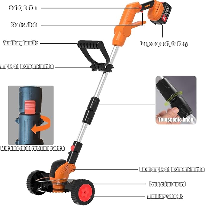 Electric Weed Wacker Eater Cordless String Trimmer Battery Powered, 21V/4000mAh Grass Trimmer Battery Operated Brush Cutter, 3 in 1 Lightweight Weed Trimmer/Lawn Edger/Trimmer Edger for Yard Garden