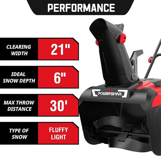 PowerSmart Electric Snow Blower, 21-Inch Corded Snow Thrower, 15-Amp, with LED Light for Yard Driveway Deck