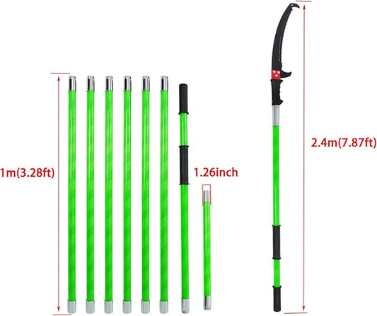 findmall 27ft Manual Pole Saw Extendable Tree Pruner Sharp Steel Blade High Branches Trimming for Pruning Palms and Shrubs with 8 Long Handles No with Scissors Green
