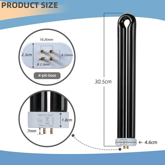 BB-40blk 40W Bug Zapper Light Bulb Compatible with Black Flag Model BZ-40BLK, BZ-40DX, BZ-40MAX, and Stinger Model B4045-4 UVB45 Bug Zapper with 4-Pin Base, 2 Pack