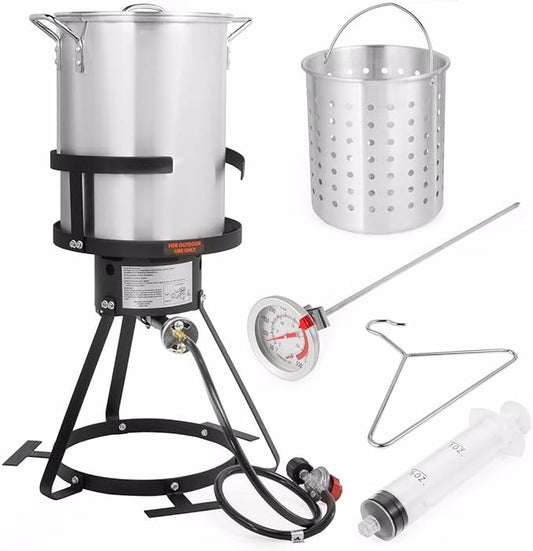 Barton 30Qt Turkey Deep Fryer Deluxe Aluminum 37,000 BTU Outdoor Boiler Roaster Clam Bake Crawfish Pot Boiling Lid Seafood Cajun Gas Stove Burner Stand Injector