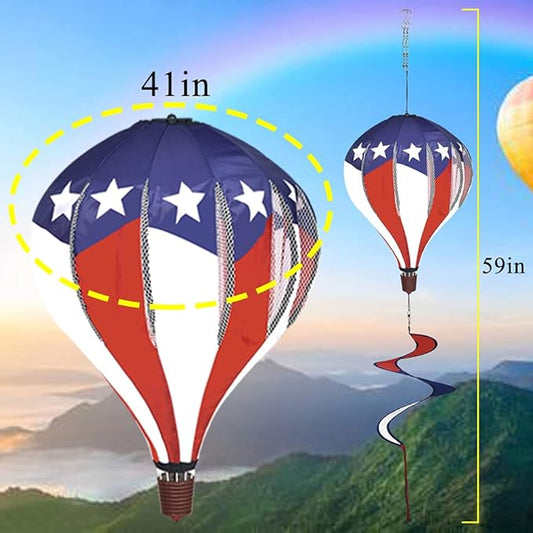 FENELY Patriotic Hot Air Balloon Garden Wind Spinners Giant Flag Pinwheels Whirligigs Windmill Toys for Kids Yard Decor Lawn Decorations Outdoor Whirlygig Windmills Wind Twister Everyday 59" L 2Pack
