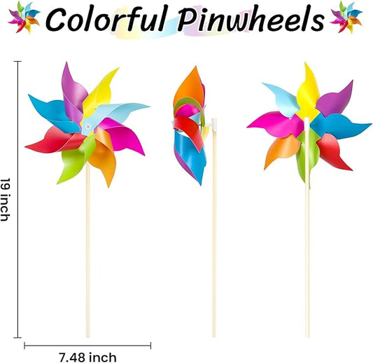 HOOSUN 12 Pack Rainbow Pinwheels for Yard and Garden,Rainbow Party Decorations for Kids, Colorful Garden Wind Spinners Outdoor Decor,Party Favors for Kids,Lawn,Yard,Patio