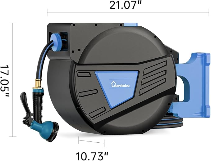 GARDENJOY Retractable Garden Hose Reel, 130ft x 1/2 inch Heavy Duty Garden Hose with 180°Swivel Wall Mounted Bracket, 10 Pattern Sprayer Nozzle, Any Length Lock & Slow Return System